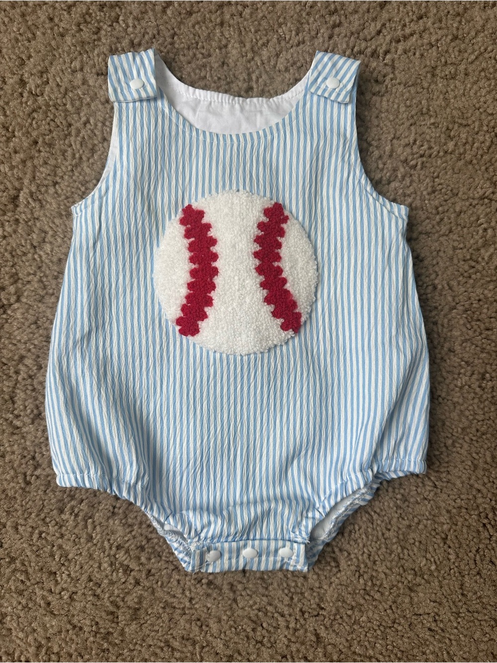 ME+EM Light Blue and White Striped Baseball Appliqué One-Piece